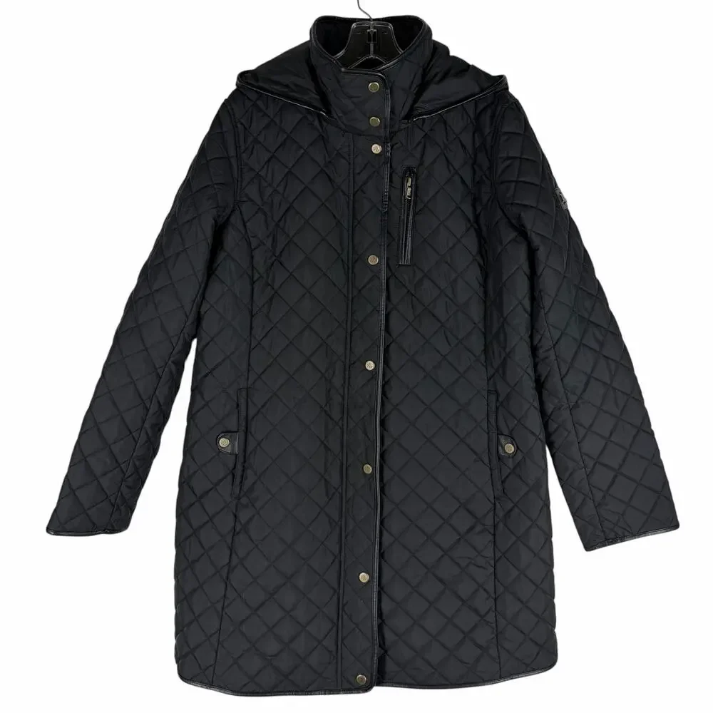 Lauren Ralph Lauren Hooded Quilted Long Coat Black Size L